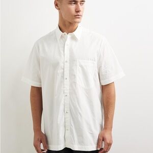 Nanushka Men's ADAM White Cotton Camp Collared Chest Pocket Button-Up Shirt Sz L